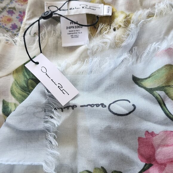 Oscar De La Renta Poppies & Grapes Modal Cashmere Scarf Sage Yellow - Picture 6 of 7